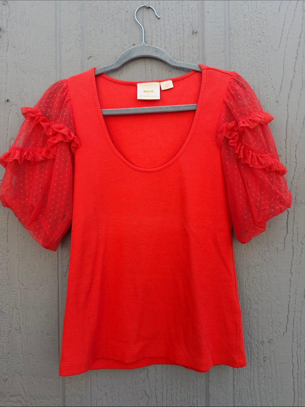 Maeve Puff-Sleeve Scoop Neck Top Size: L - Picture 2 of 8